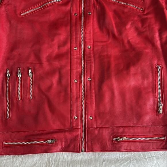 Unisex 2XL Red Leather Jacket with removable sleeves Michael Jackson Thriller - Picture 10 of 16